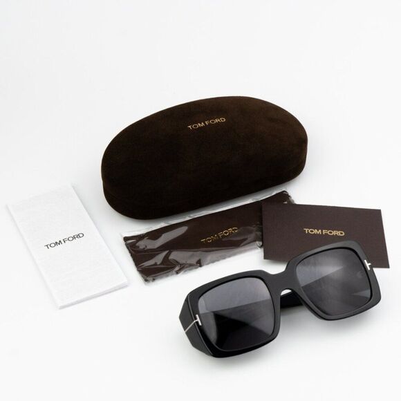 NEW Tom Ford FT1035-N RYDER 01A Shiny Black Smoke Gray Square Women Sunglasses